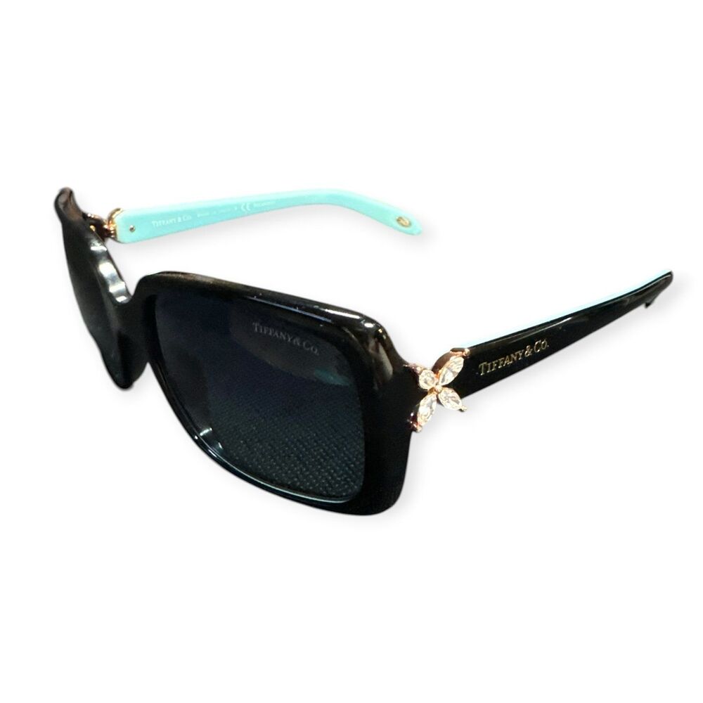 Tiffany & Co TF4047-B Black Polarized Sunglasses Flower Crystal Accent Rare VTG